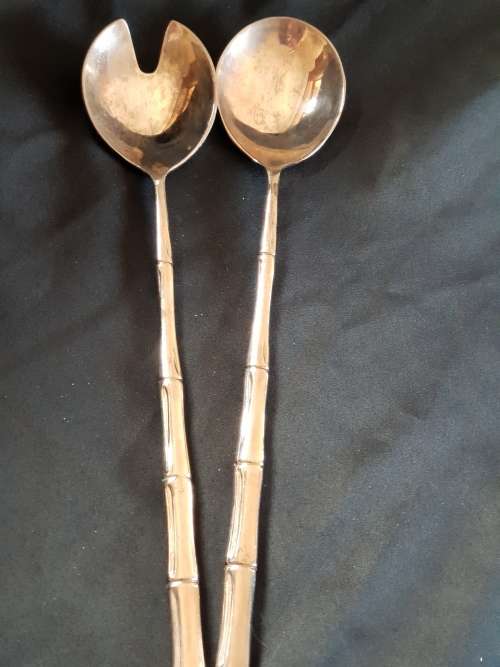 Extra long salad serving spoon set with bamboo pattern on handle-29.5mm length