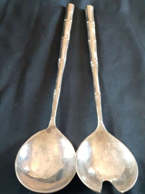 Extra long salad serving spoon set with bamboo pattern on handle-29.5mm length