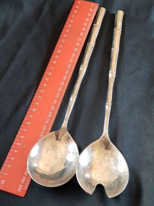 Extra long salad serving spoon set with bamboo pattern on handle-29.5mm length