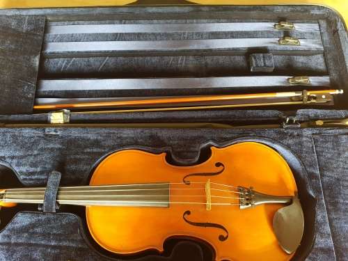 Viola Standler in case with bow