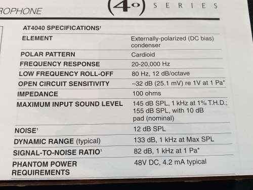Audio-Technica AT4040 Cardioid Condenser Microphone