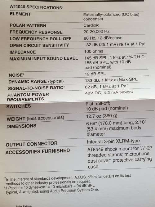 Audio-Technica AT4040 Cardioid Condenser Microphone