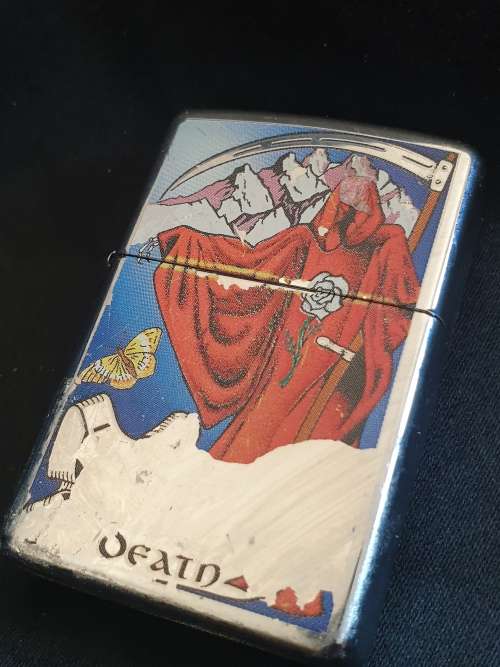 Zippo Lighter Collectable discontinued Brush Chrome Regular Tarot death card 24328-damaged