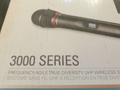 Audio Technica 3000 series cordless handheld microphone and receiver in box