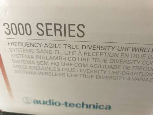Audio Technica 3000 series cordless handheld microphone and receiver in box
