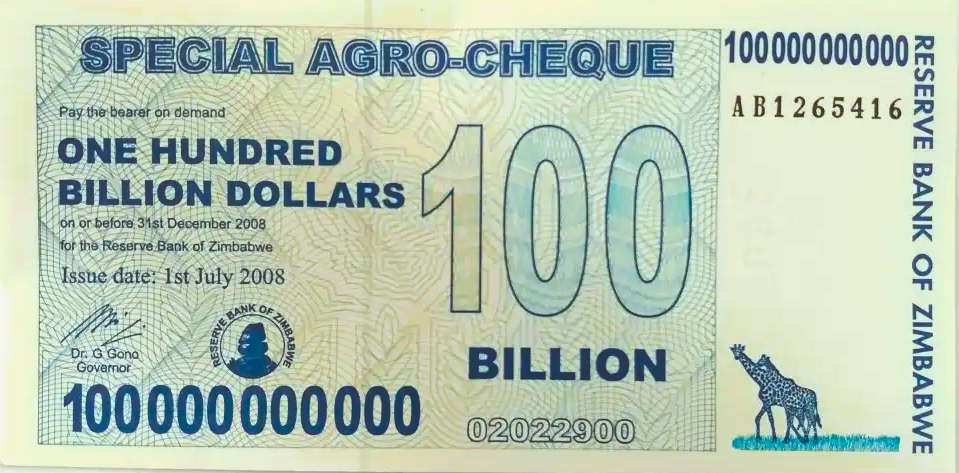 Zimbabwe 100 Billion Dollars - Special Agro-Cheque 2008 / UCN