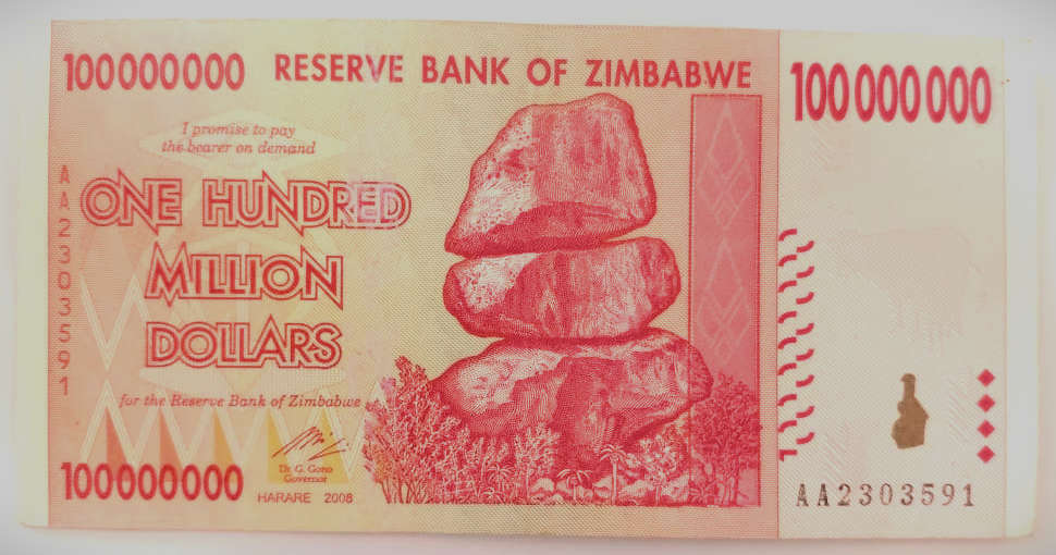 Zimbabwe 100 Million Dollars 2008 / circulated - set of 5 notes