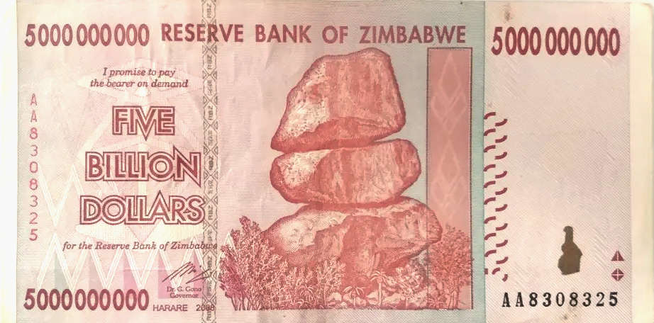 Zimbabwe 5 Billion Dollars 2008 / circulated
