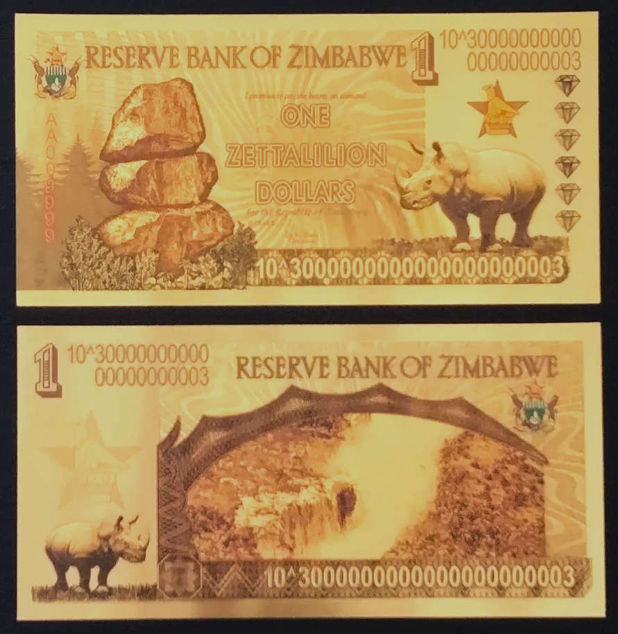 Zimbabwe One Zettalilion Dollars 10`3000000000000000000003 - Memorabilia - 24 Carat Gold