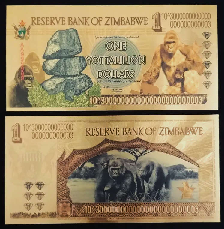 Zimbabwe One Yottalilion Dollars - Memorabilia - 24 Carat Gold