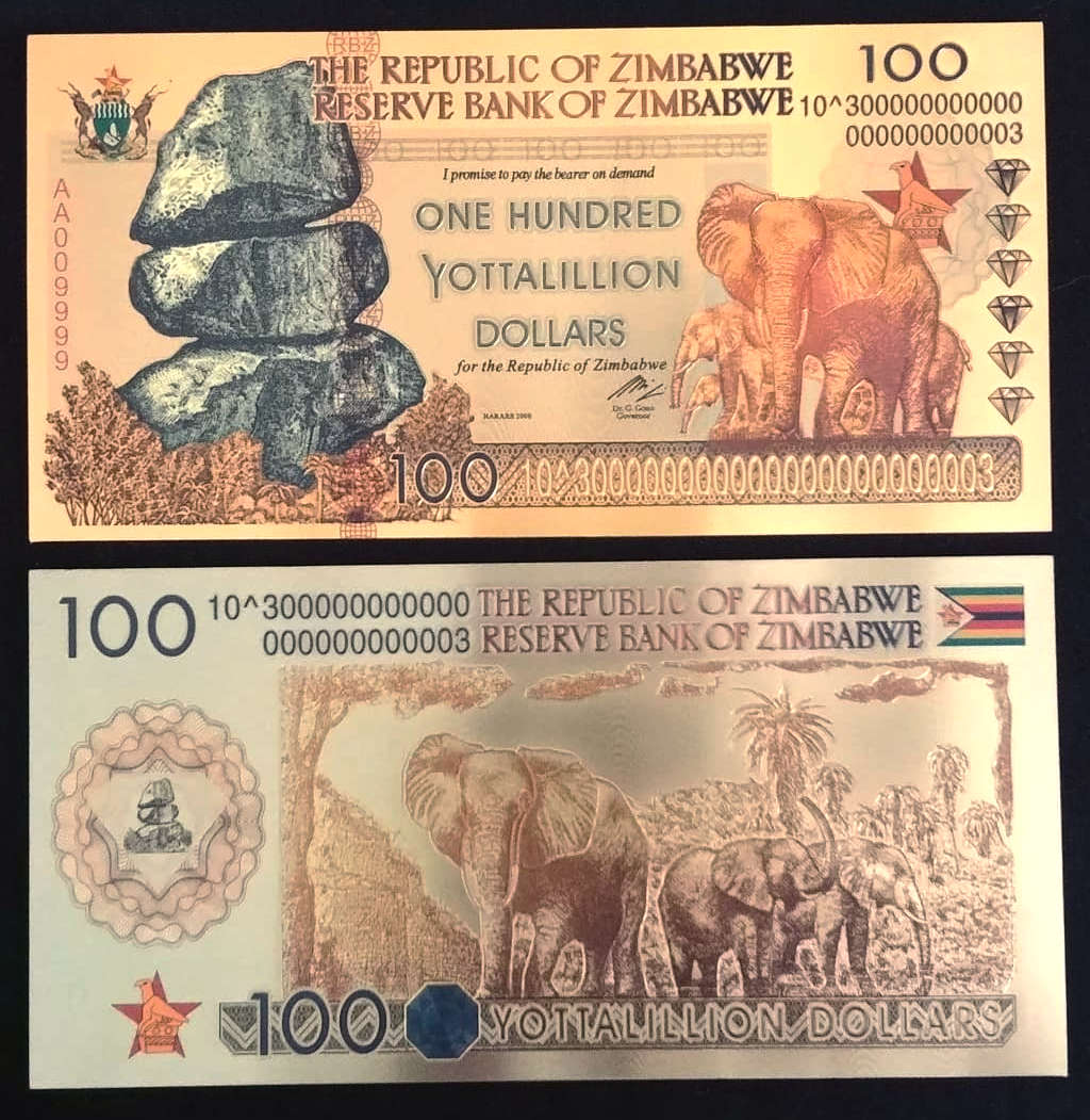 Zimbabwe One Hundred Yottalillion Dollars - Memorabilia - 24 Carat Gold