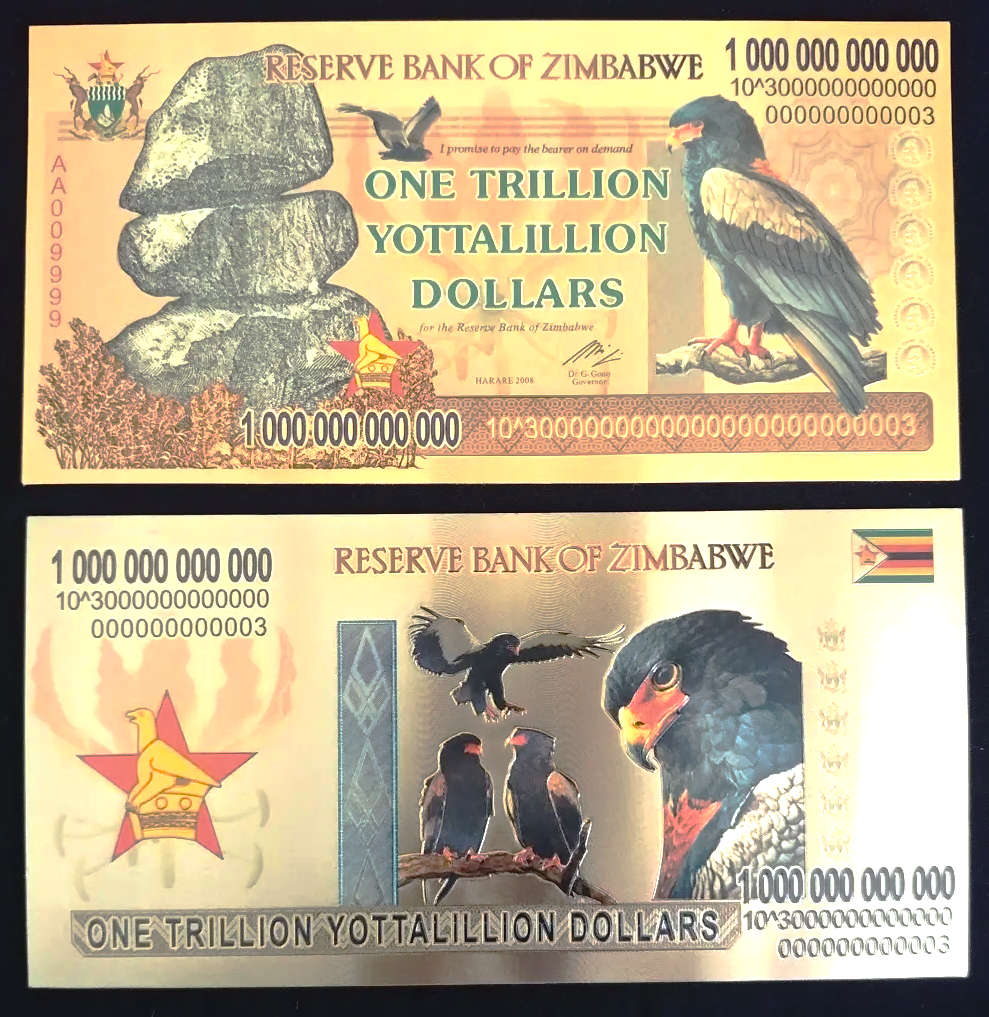 Zimbabwe One Trillion Yottalillion Dollars - Memorabilia - 24 Carat Gold