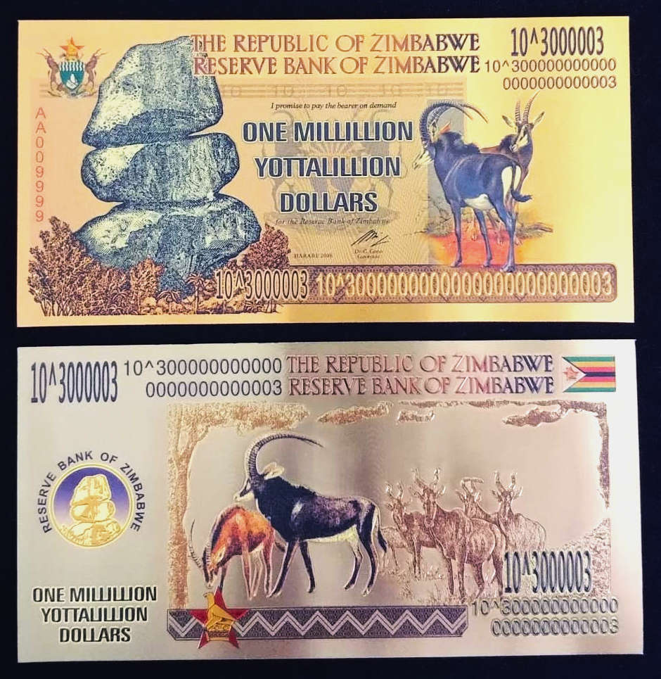 Zimbabwe One Millillion Yottalillion Dollars - Memorabilia - 24 Carat Gold