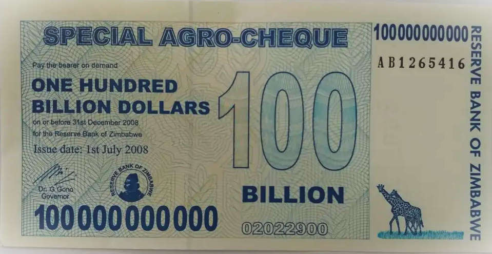 Zimbabwe 100 Billion Dollars - Special Agro-Cheque 2008 / New - set of 3 notes