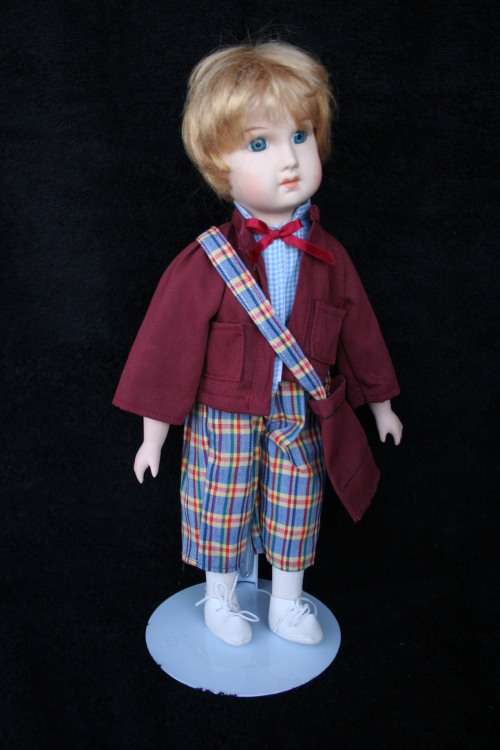 PORCELAIN BOY/GIRL  DOLL--FULLY DRESSED WITH STAND