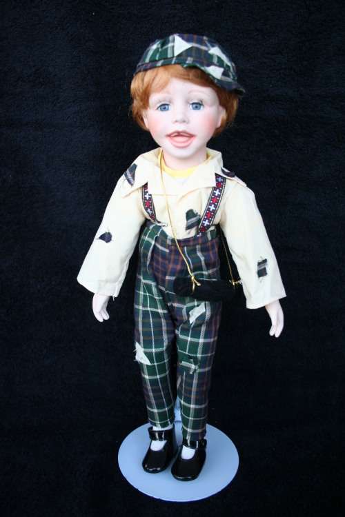 PORCELAIN BOY/GIRL  DOLL--FULLY DRESSED WITH STAND