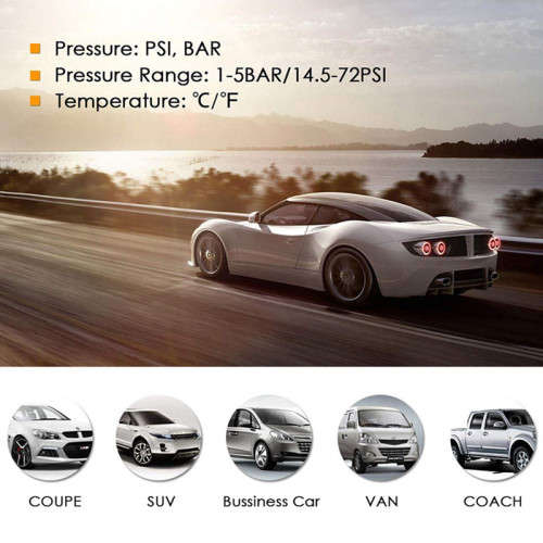 Solar-Powered Tire Pressure Monitoring System With 4 External Sensor Displays, Suitable For Cars