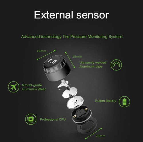 Solar-Powered Tire Pressure Monitoring System With 4 External Sensor Displays, Suitable For Cars