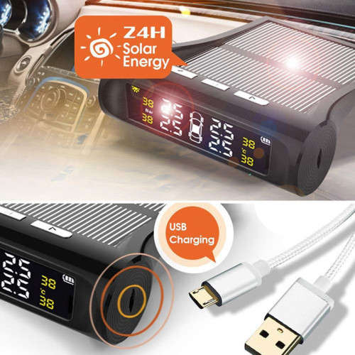 Solar-Powered Tire Pressure Monitoring System With 4 External Sensor Displays, Suitable For Cars