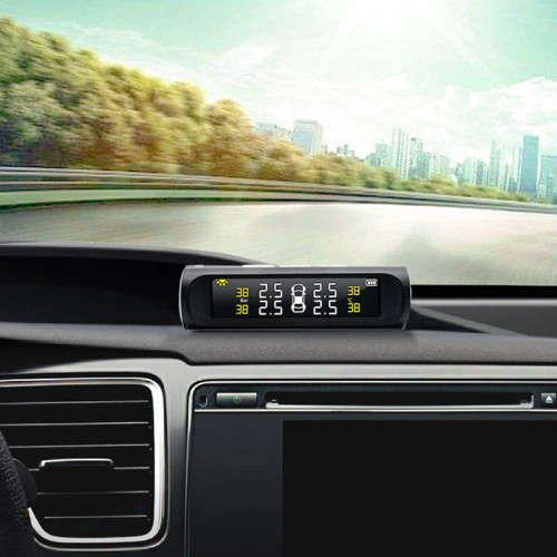 Solar-Powered Tire Pressure Monitoring System With 4 External Sensor Displays, Suitable For Cars