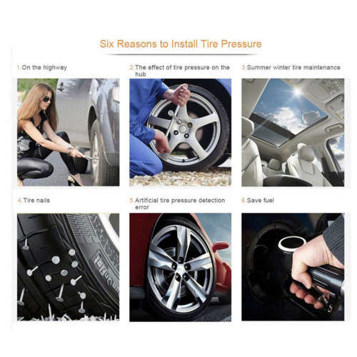 Solar-Powered Tire Pressure Monitoring System With 4 External Sensor Displays, Suitable For Cars