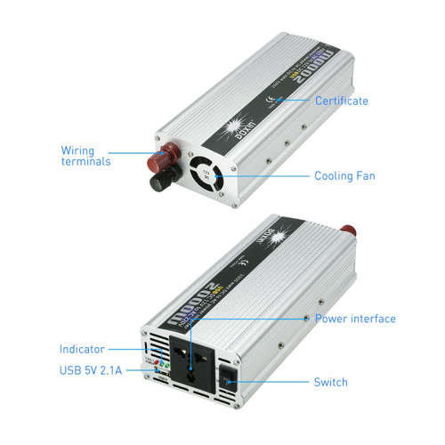 2000W Inverter Car Battery Converter with USB Mobile Phone Charging Port