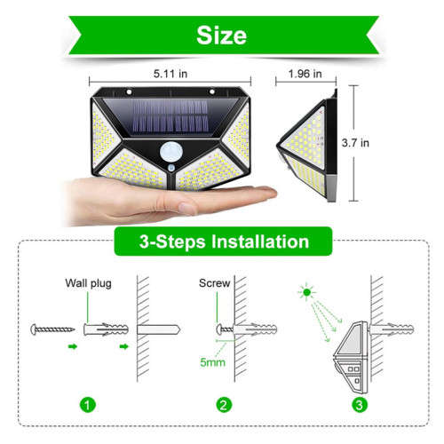 100 LED Outdoor Solar Light Wall Light Waterproof with PIR Motion Sensor