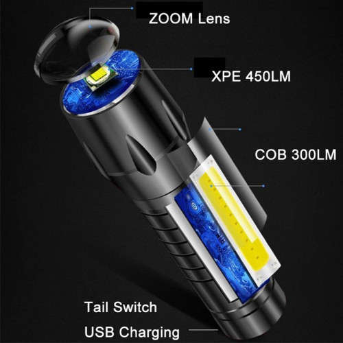 LED Flashlight Mini Lightweight Telescopic Zoom Emergency Lighting For Outdoor Activities