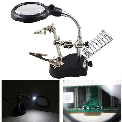 With LED Light, Auxiliary Hand Clip, Magnifying Glass, Soldering Iron, Lens Holder, Magnifying Glass