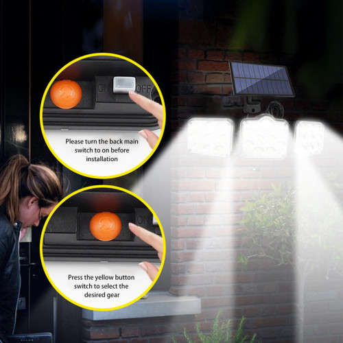 30W LED Solar Outdoor Wall Light Waterproof With Motion Sensor 3 Adjustable Heads
