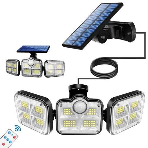 30W LED Solar Outdoor Wall Light Waterproof With Motion Sensor 3 Adjustable Heads