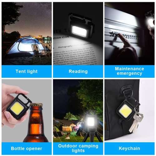Mini LED Flashlight Keychain, Usb Charging, Small Outdoor Camping Light, Bottle Opener