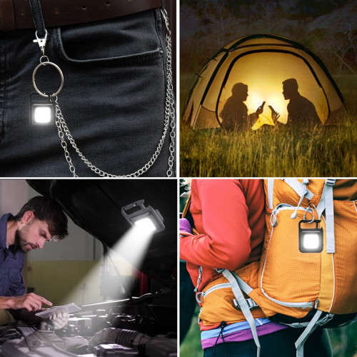 Mini LED Flashlight Keychain, Usb Charging, Small Outdoor Camping Light, Bottle Opener