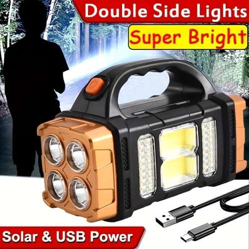 LED Solar Portable Flashlight with Work Light USB Rechargeable