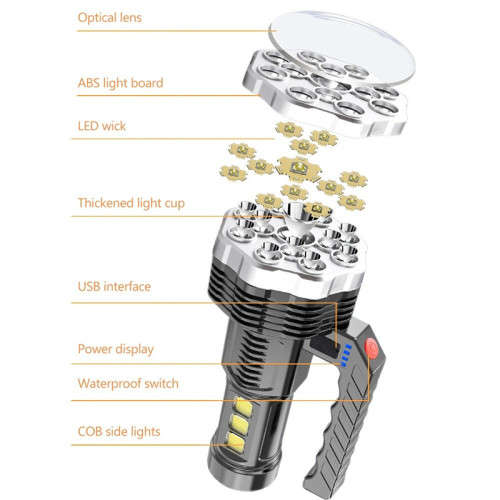 LED flashlight 13 light sources rechargeable portable searchlight outdoor camping light