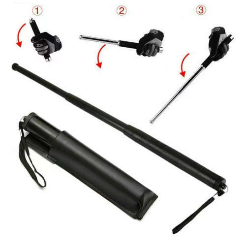 Self-Defense Three-Section Telescopic Stick With Storage Bag, Black