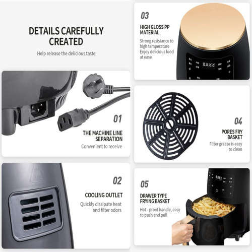 4.5L Digital Air Fryer Non-Slip Handle Touch Screen Black