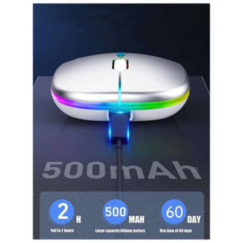 Wireless Mouse Slim Multi-Color LED Rechargeable With USB Receiver For Laptop
