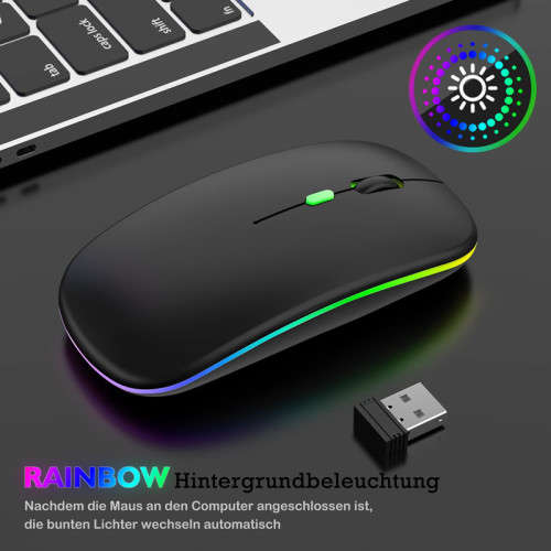 Wireless Mouse Slim Multi-Color LED Rechargeable With USB Receiver For Laptop