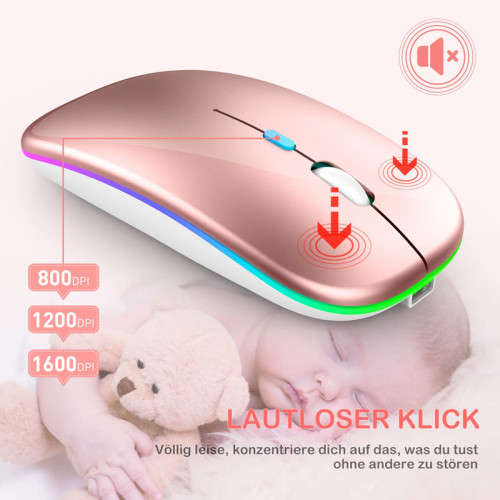 Wireless Mouse Slim Multi-Color LED Rechargeable With USB Receiver For Laptop