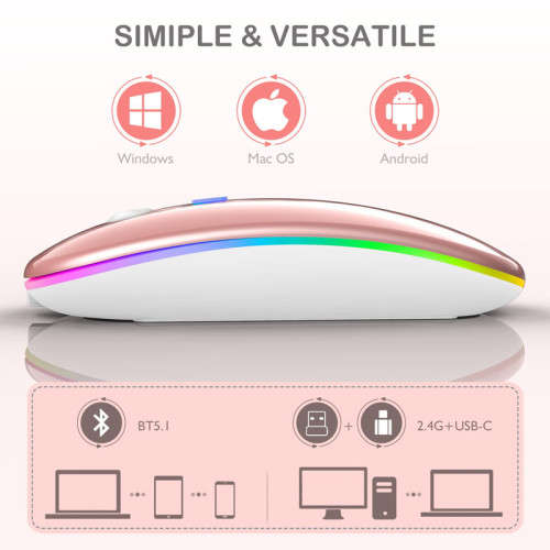 Wireless Mouse Slim Multi-Color LED Rechargeable With USB Receiver For Laptop
