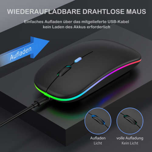 Wireless Mouse Slim Multi-Color LED Rechargeable With USB Receiver For Laptop