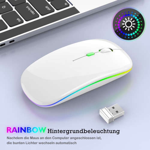 Wireless Mouse Slim Multi-Color LED Rechargeable With USB Receiver For Laptop