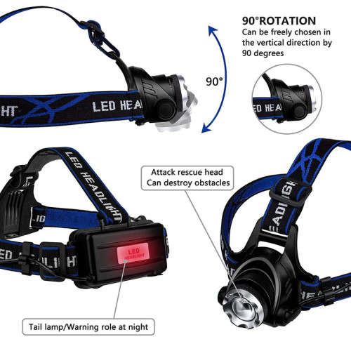 LED Waterproof Rechargeable Headlamp Outdoor Night Fishing Patrol Camping