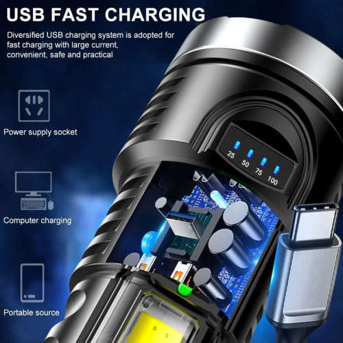 USB rechargeable flashlight spotlight waterproof multifunctional camping hiking outdoor