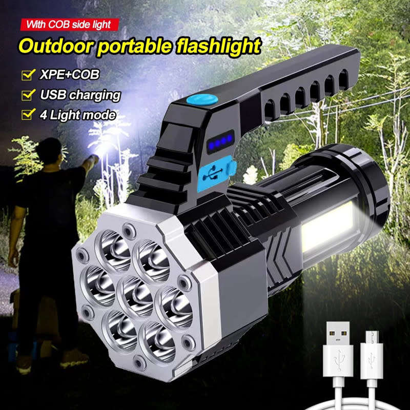 LED Rechargeable Flashlight With Handle Suitable For Outdoor Camping Hunting And Emergency