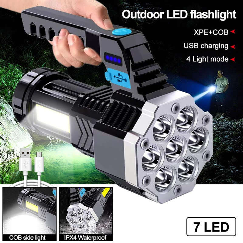 LED Rechargeable Flashlight With Handle Suitable For Outdoor Camping Hunting And Emergency
