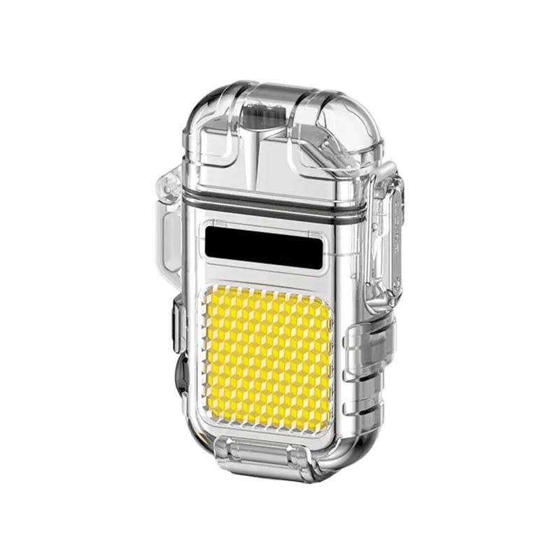 USB Rechargeable Windproof Lighter Hook Flashlight Transparent Waterproof