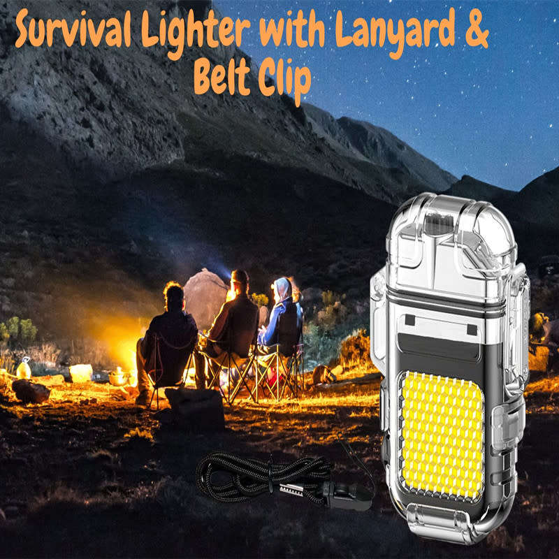 USB Rechargeable Windproof Lighter Hook Flashlight Transparent Waterproof