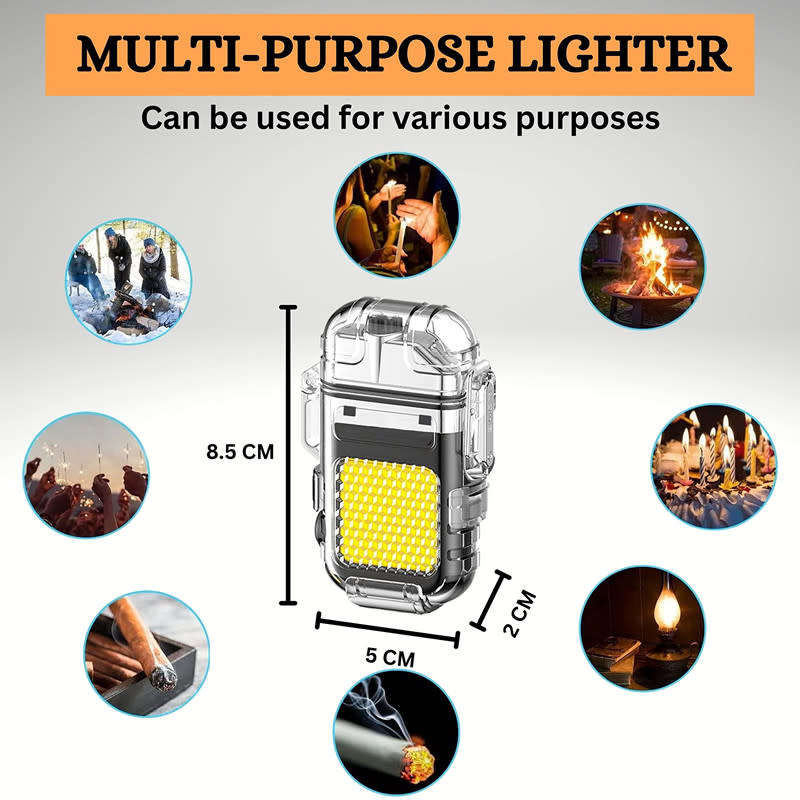 USB Rechargeable Windproof Lighter Hook Flashlight Transparent Waterproof